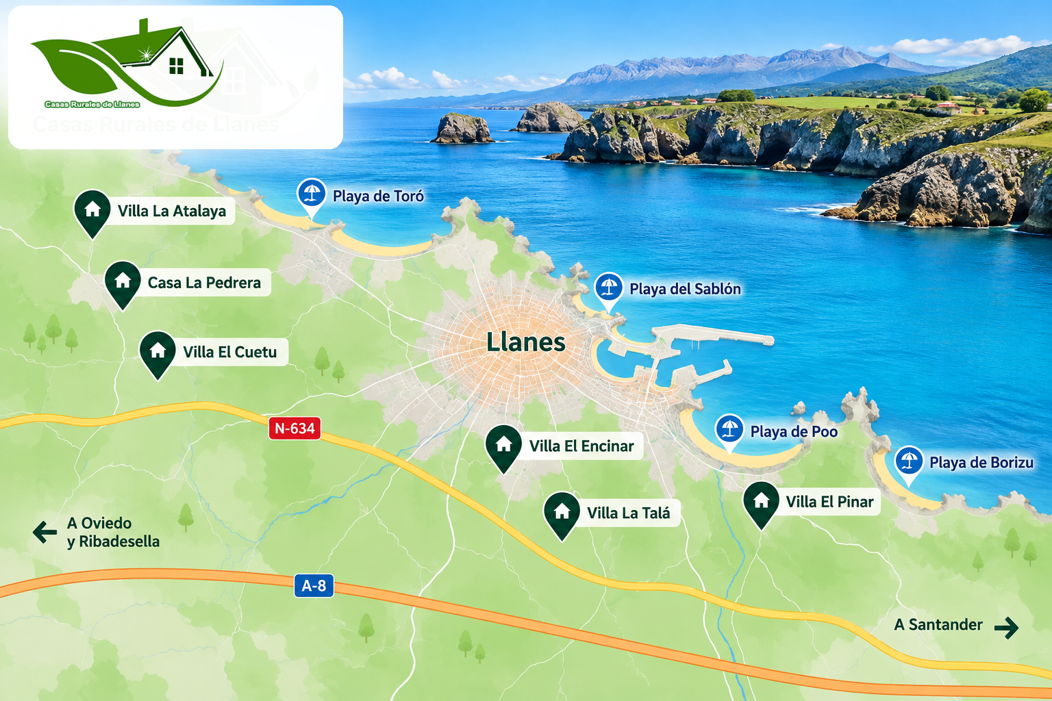 Mapa de Casas rurales en Llanes